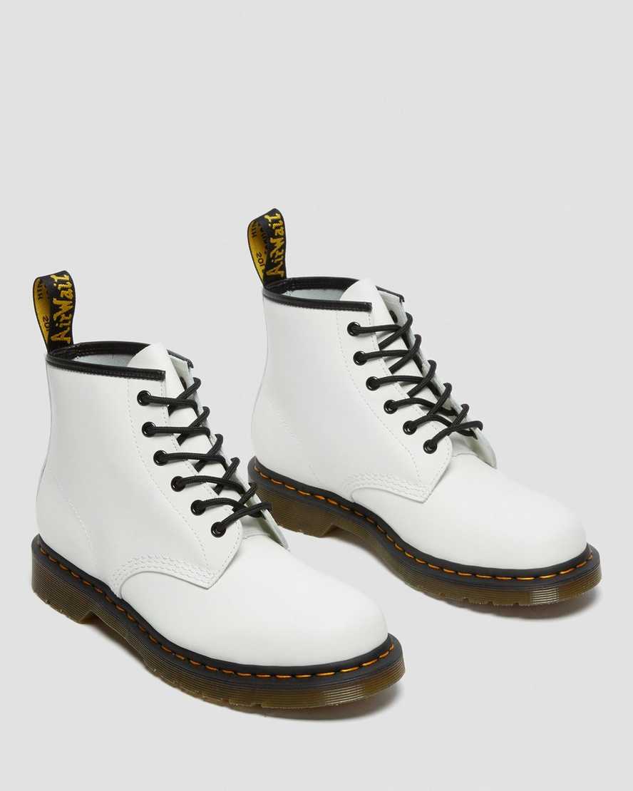 white dr martens 101 yellow stitch smooth mens ankle boots
