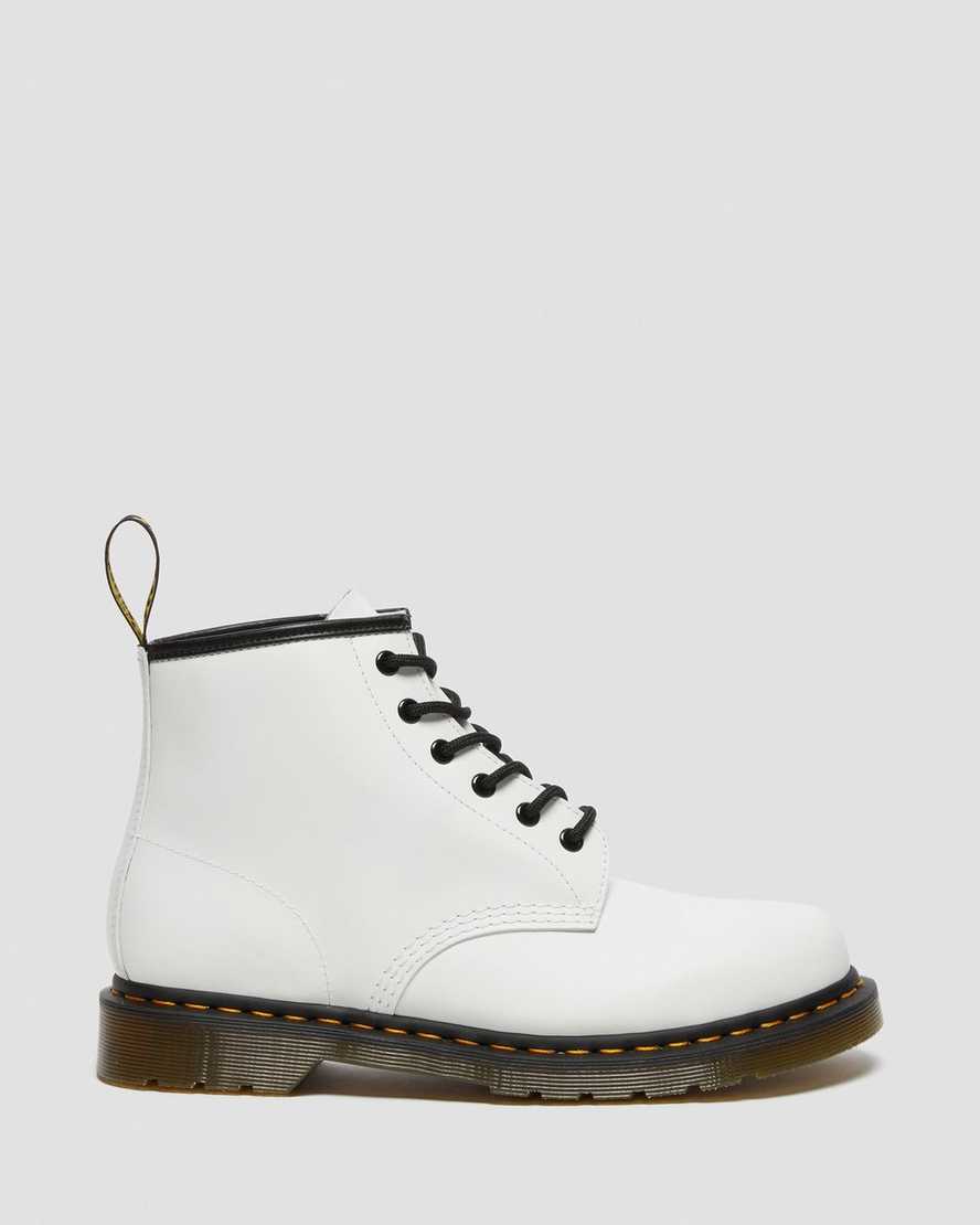 white dr martens 101 yellow stitch smooth mens ankle boots