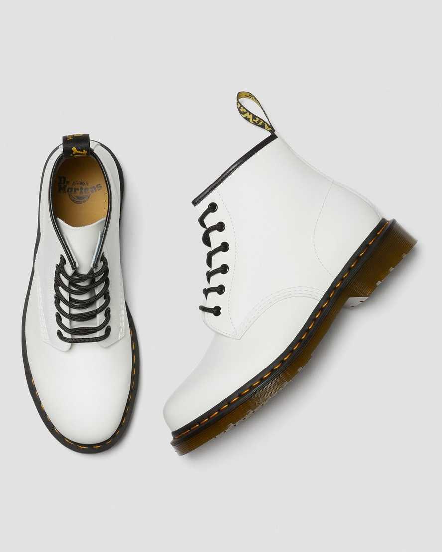 white dr martens 101 yellow stitch smooth mens ankle boots