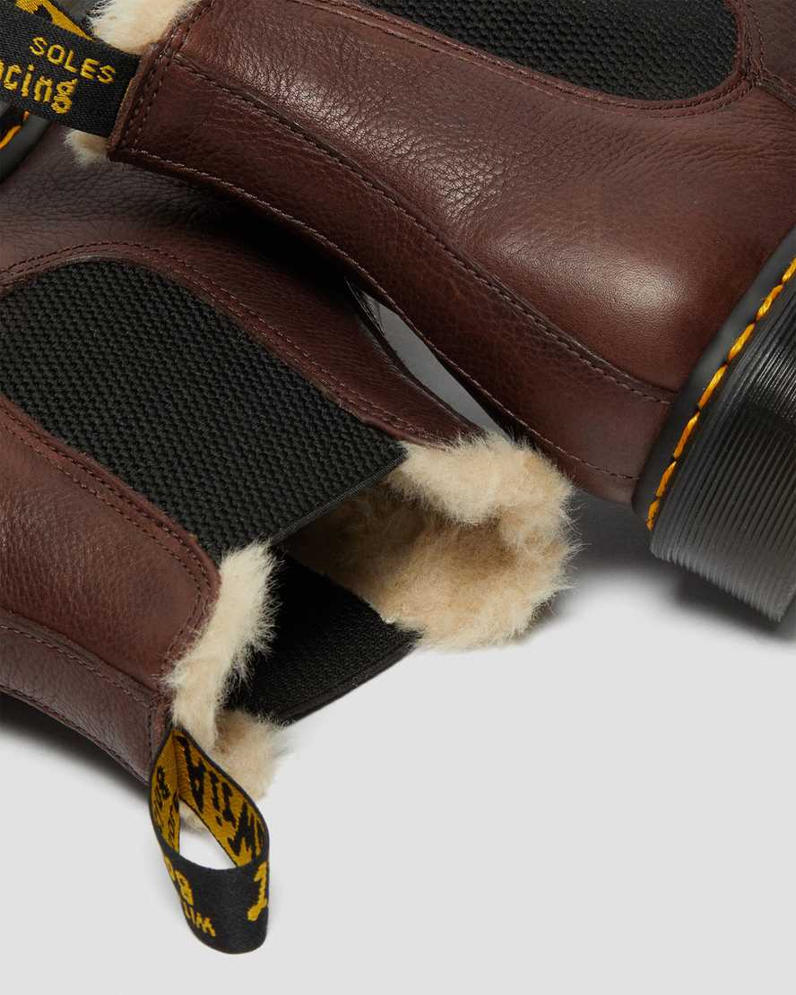 brown dr martens 2976 faux fur lined mens chelsea boots