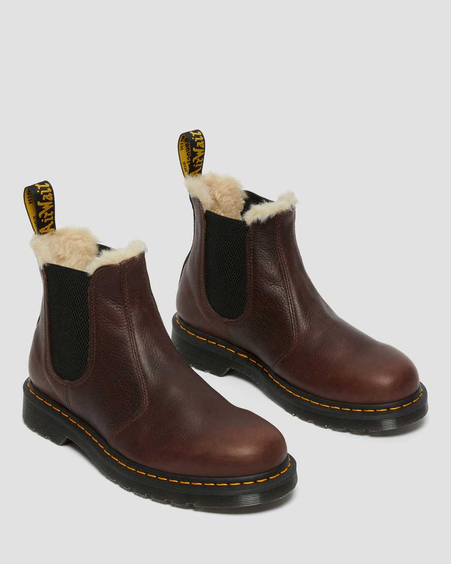 brown dr martens 2976 faux fur lined mens chelsea boots