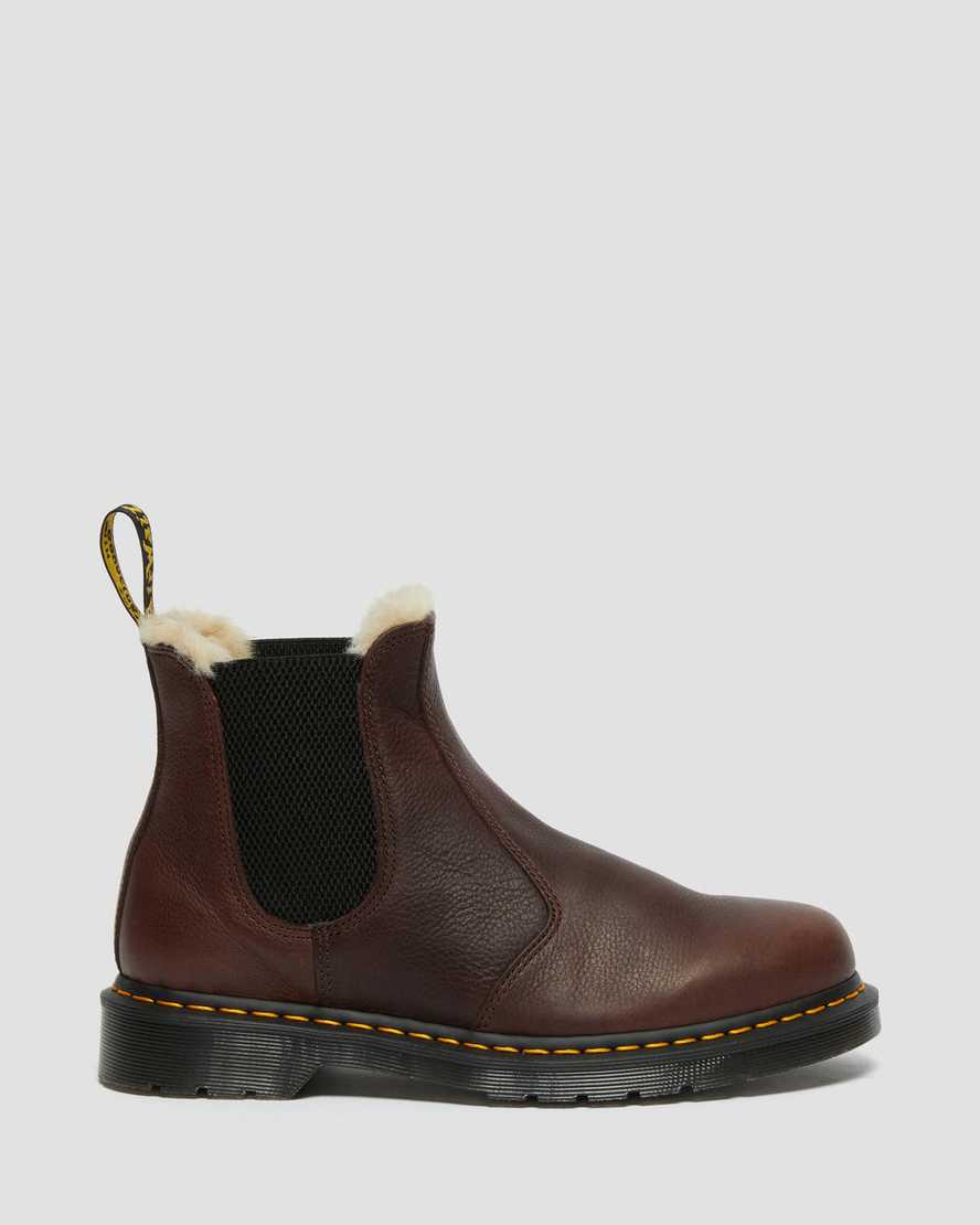 brown dr martens 2976 faux fur lined mens chelsea boots