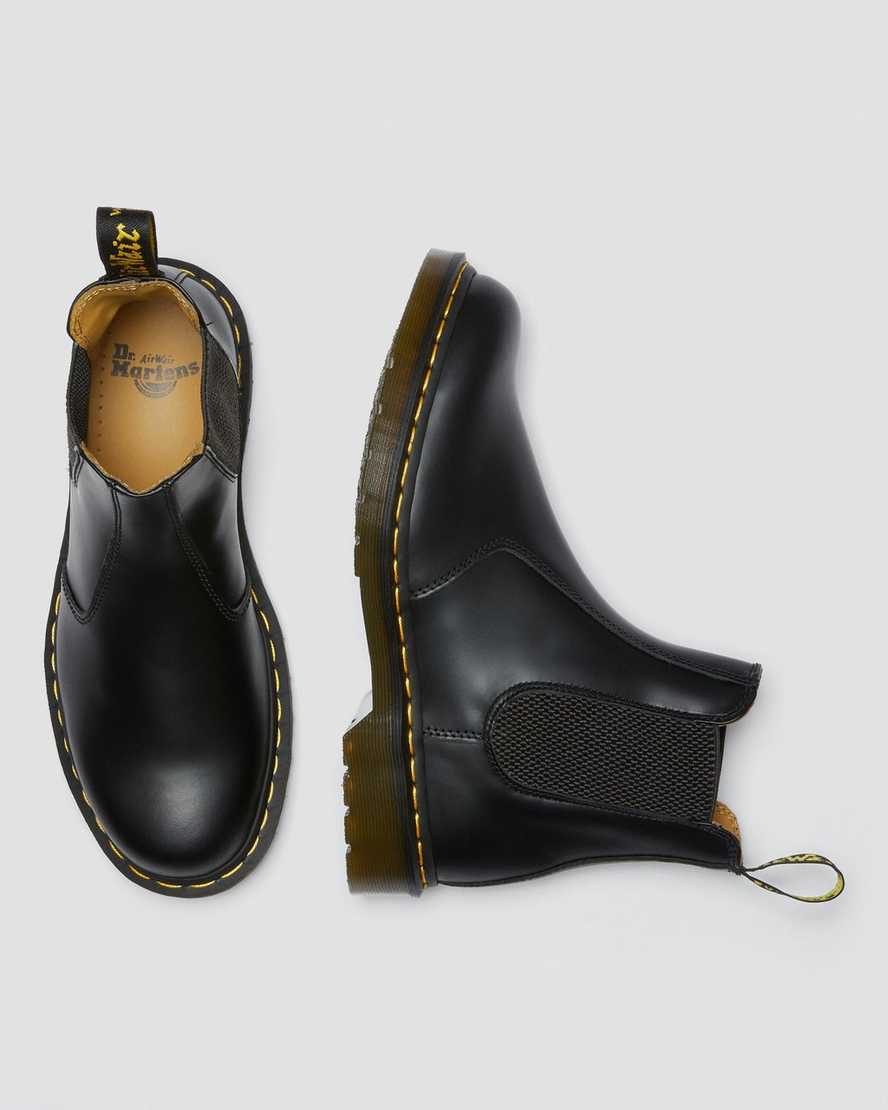 black dr martens 2976 yellow stitch smooth mens chelsea boots