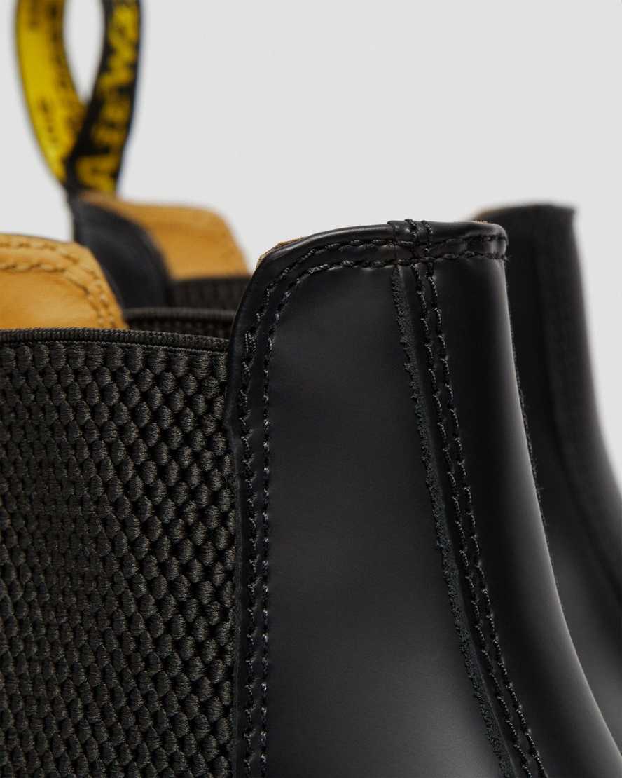black dr martens 2976 yellow stitch smooth mens chelsea boots