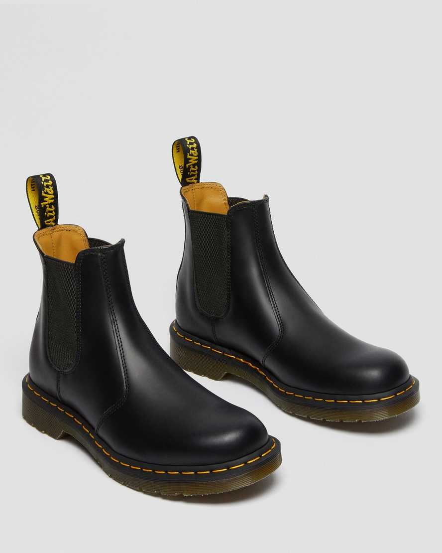 black dr martens 2976 yellow stitch smooth mens chelsea boots