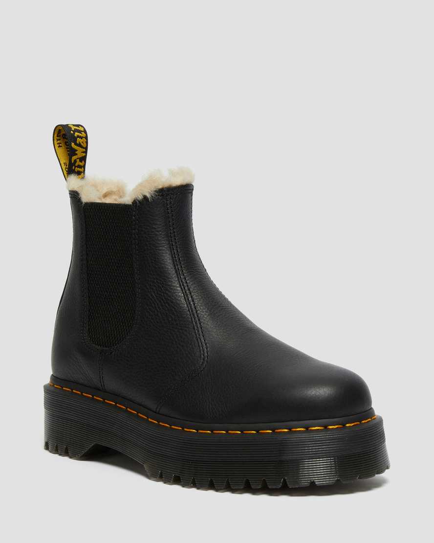 black dr martens 2976 faux fur lined platform mens chelsea boots