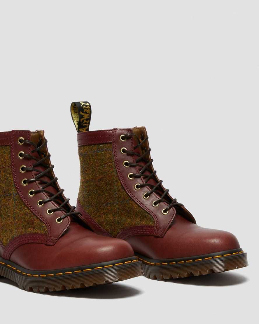 burgundy dr martens 1460 harris tweed mens lace up boots