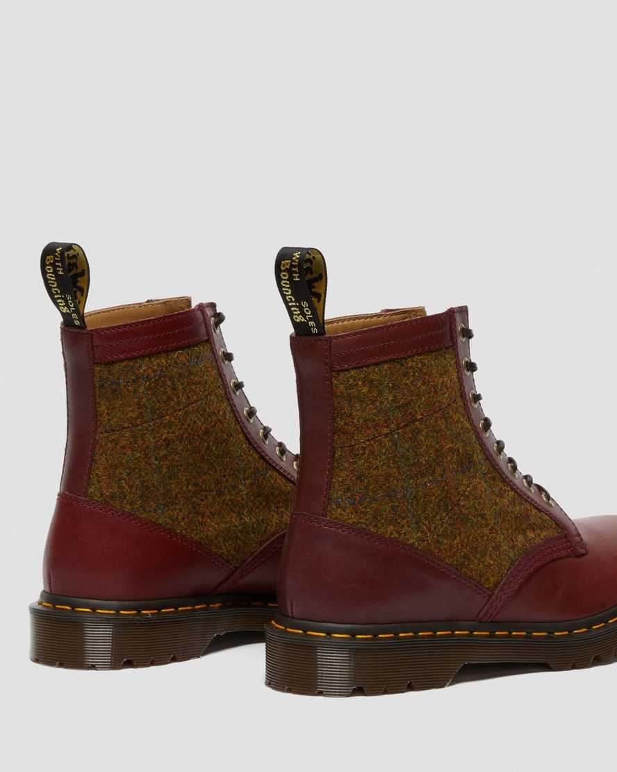 burgundy dr martens 1460 harris tweed mens lace up boots