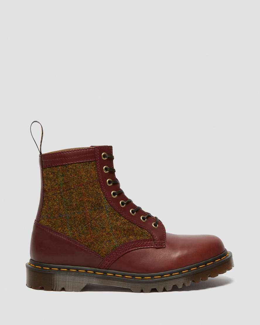 burgundy dr martens 1460 harris tweed mens lace up boots