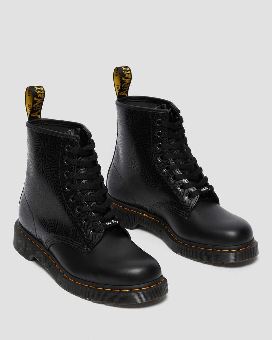 black dr martens keith haring 1460 smooth mens lace up boots