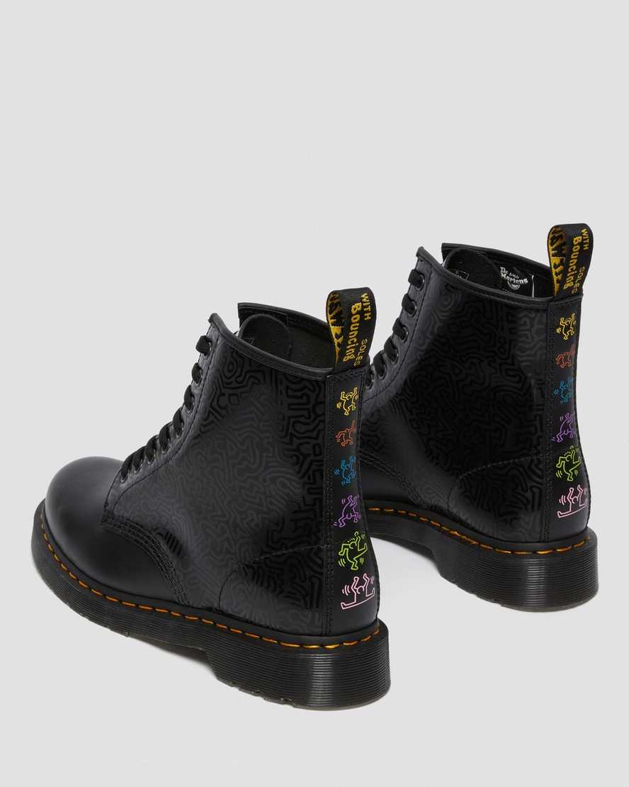 black dr martens keith haring 1460 smooth mens lace up boots