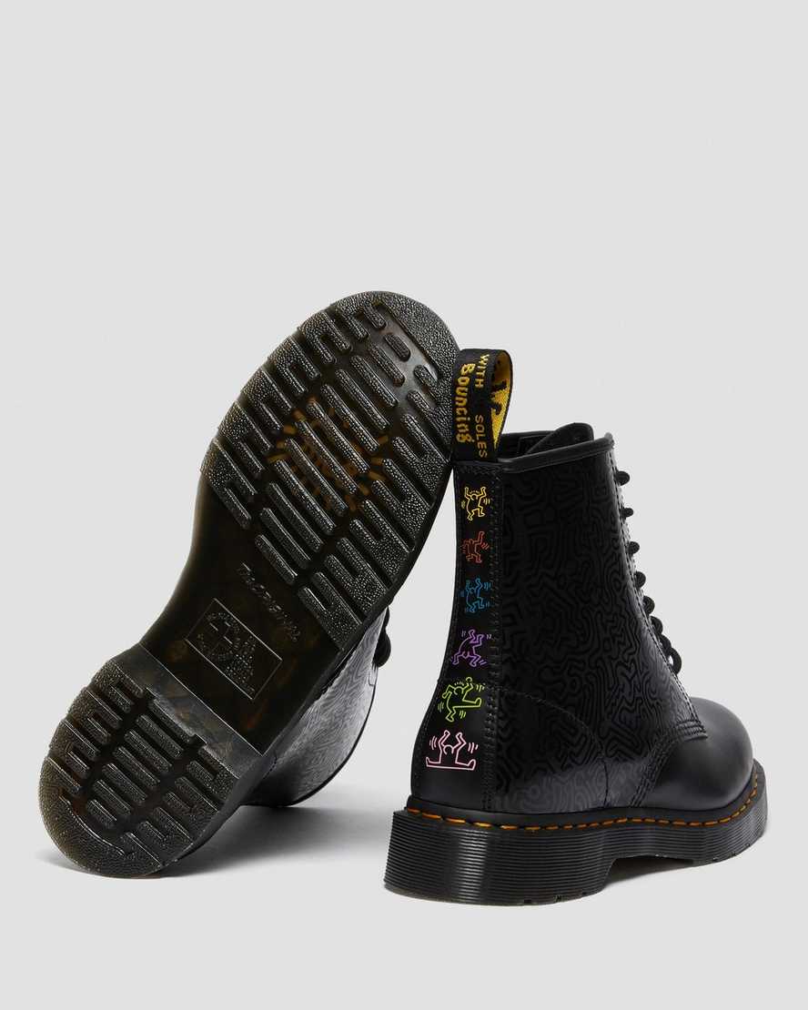 black dr martens keith haring 1460 smooth mens lace up boots