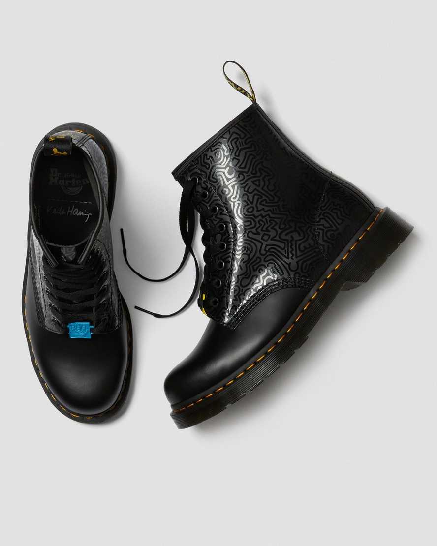 black dr martens keith haring 1460 smooth mens lace up boots