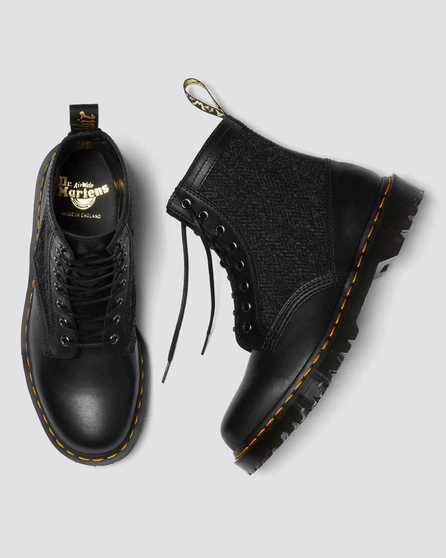 black dr martens 1460 harris tweed mens lace up boots
