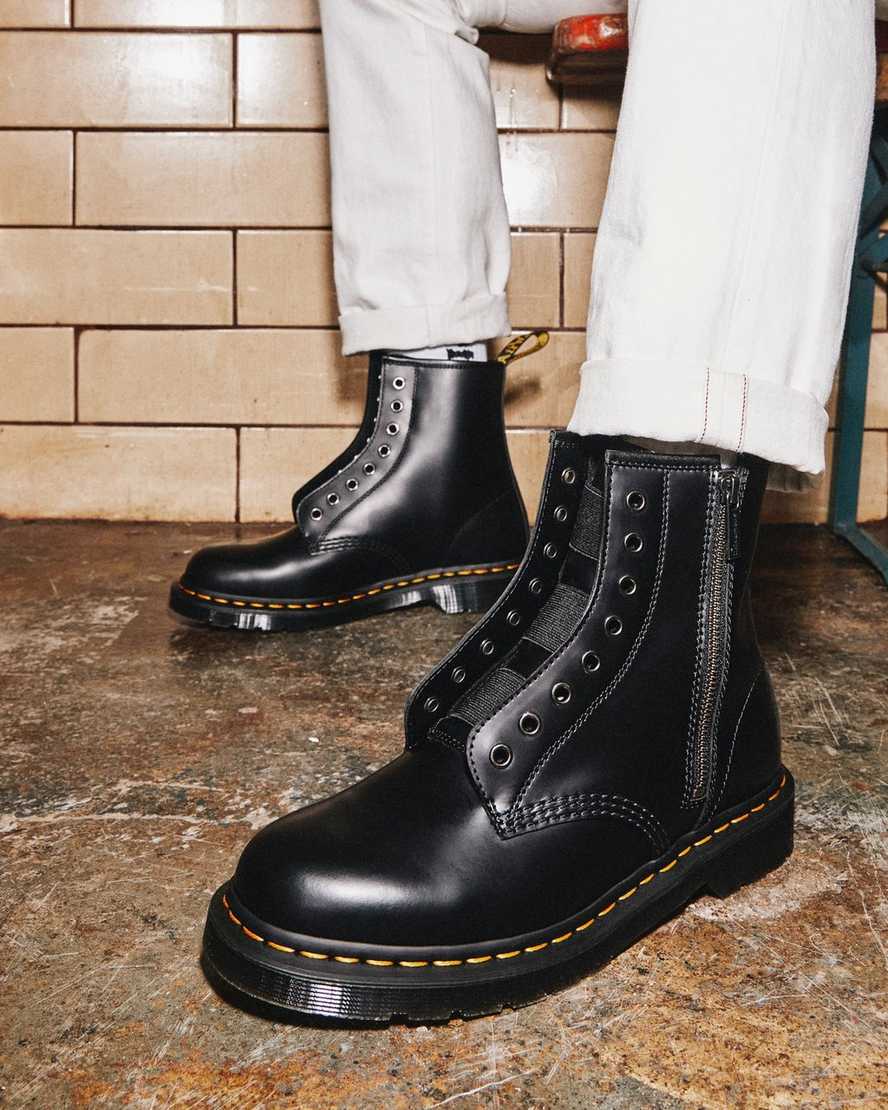 black dr martens 1460 elastic smooth mens lace up boots
