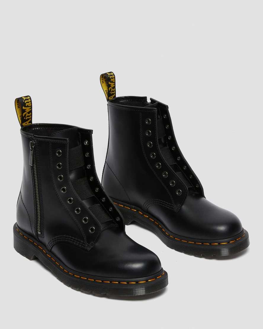 black dr martens 1460 elastic smooth mens lace up boots