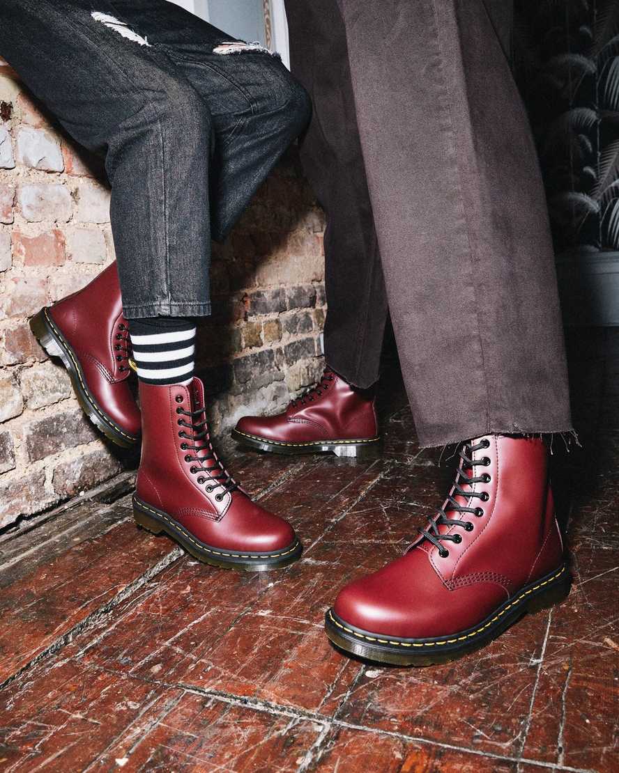 red dr martens 1490 smooth mens mid calf boots