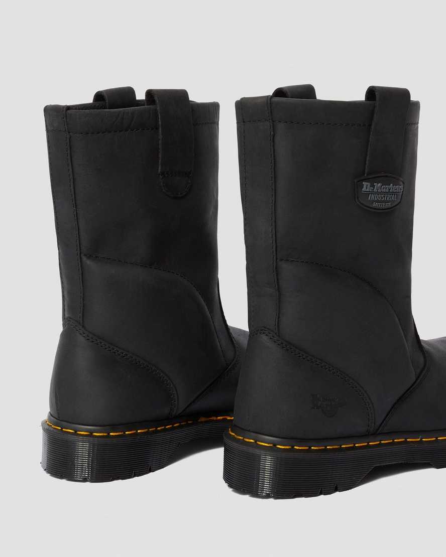 black dr martens 2295 extra wide greasy slip on mens work boots