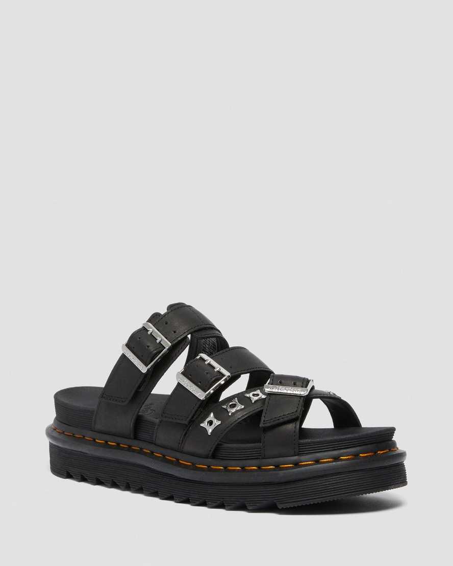black dr martens ryker ii hardware strap mens slide sandals