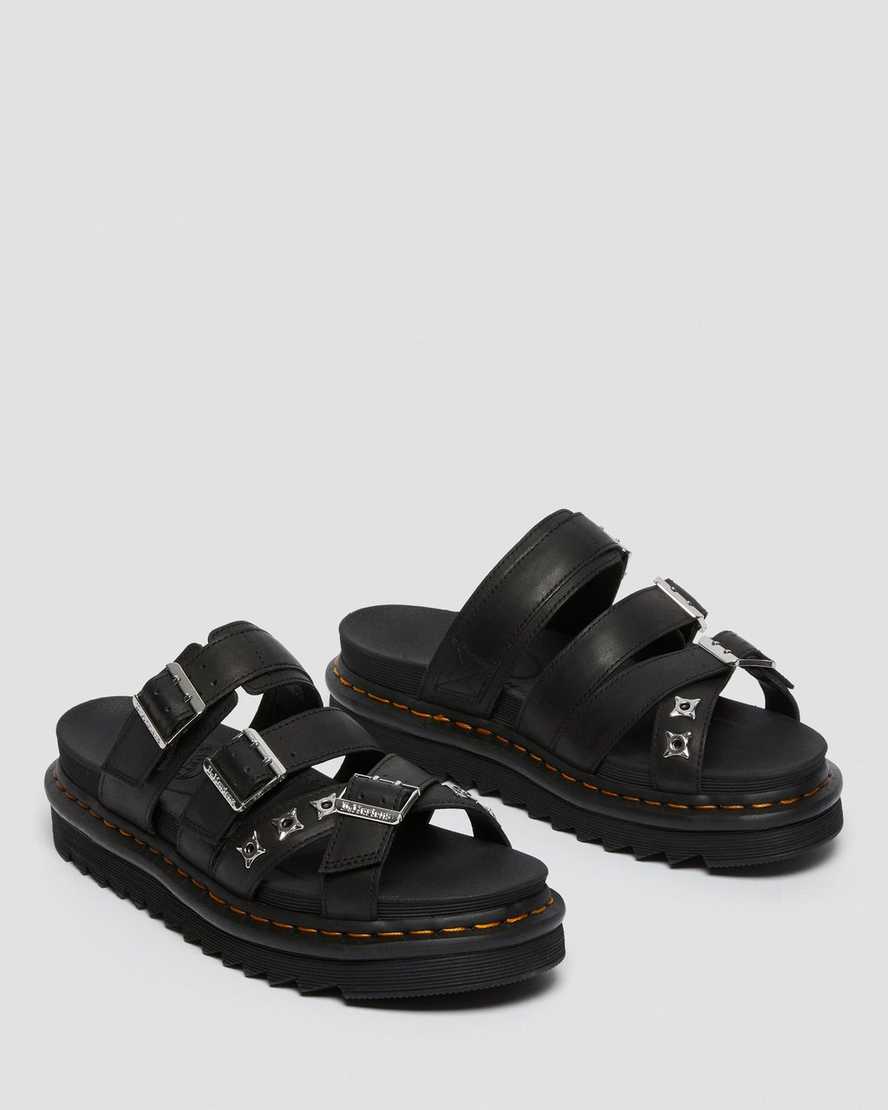 black dr martens ryker ii hardware strap mens slide sandals