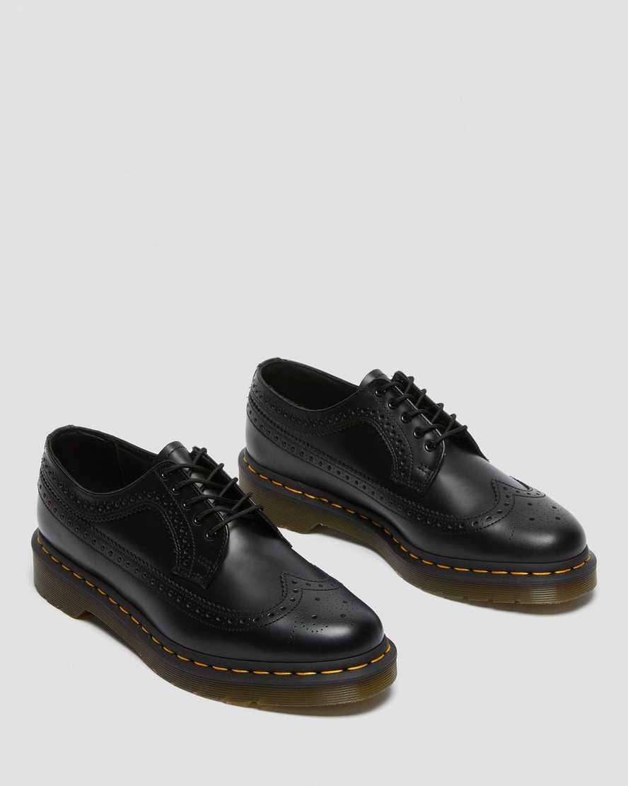 black dr martens 3989 yellow stitch smooth mens brogue shoes