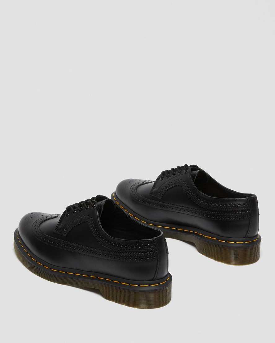 black dr martens 3989 yellow stitch smooth mens brogue shoes
