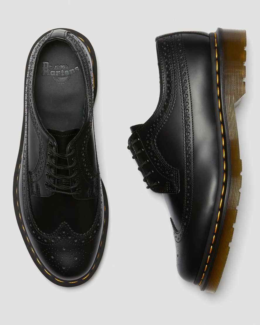 black dr martens 3989 yellow stitch smooth mens brogue shoes