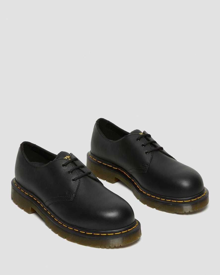 black dr martens 1461 slip resistant steel toe mens casual shoes