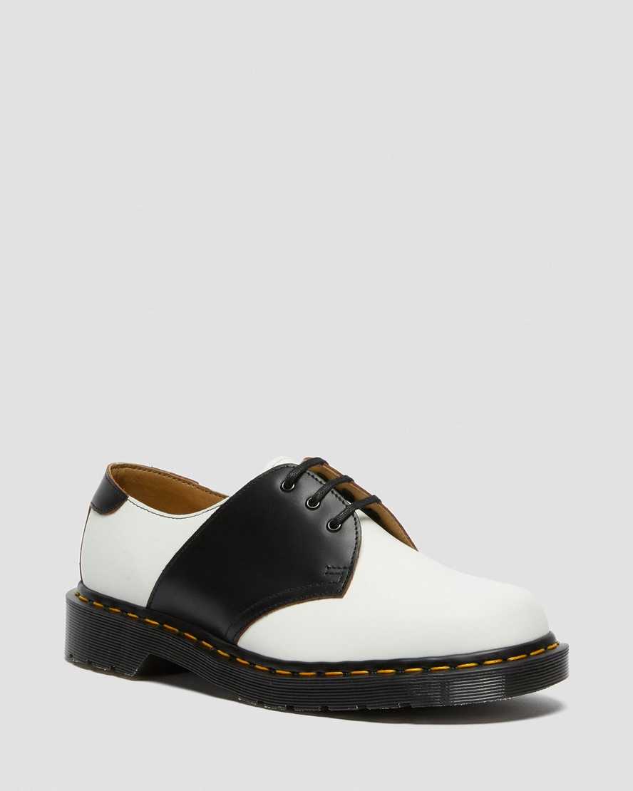 white black dr martens 1461 mens saddle shoes