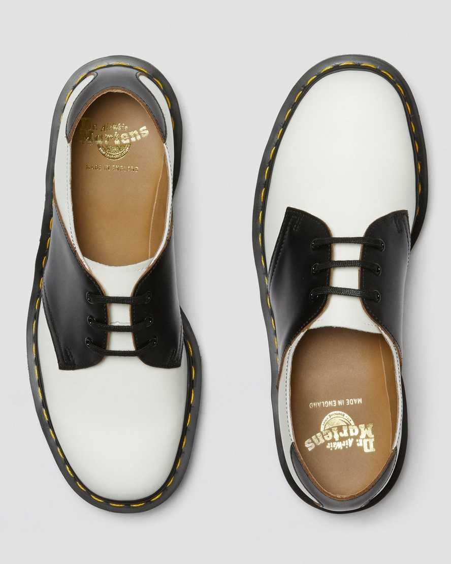white black dr martens 1461 mens saddle shoes