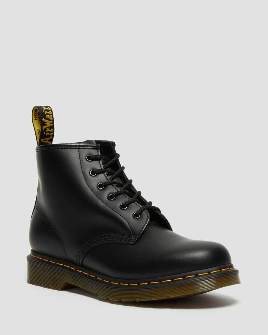 black dr martens 101 yellow stitch smooth womens ankle boots