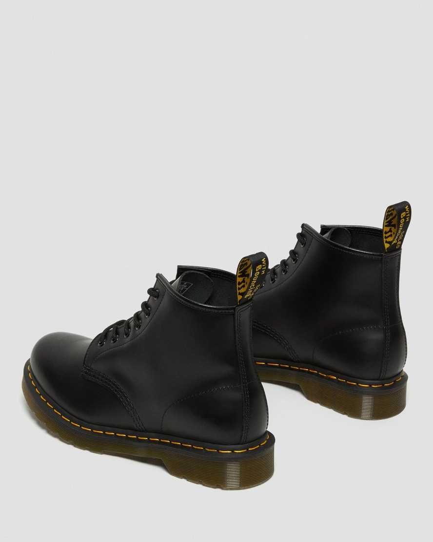 black dr martens 101 yellow stitch smooth womens ankle boots