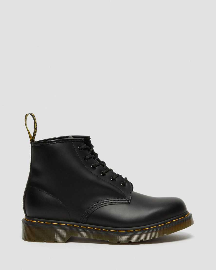 black dr martens 101 yellow stitch smooth womens ankle boots