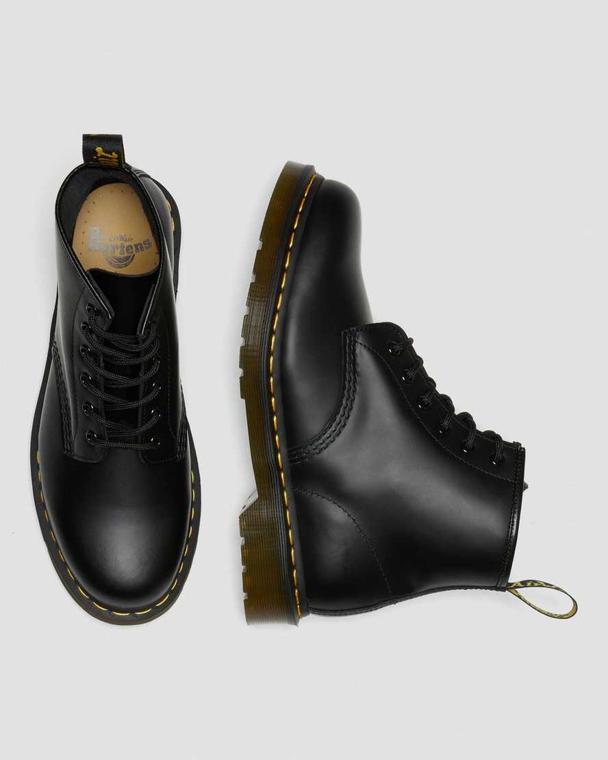black dr martens 101 yellow stitch smooth womens ankle boots