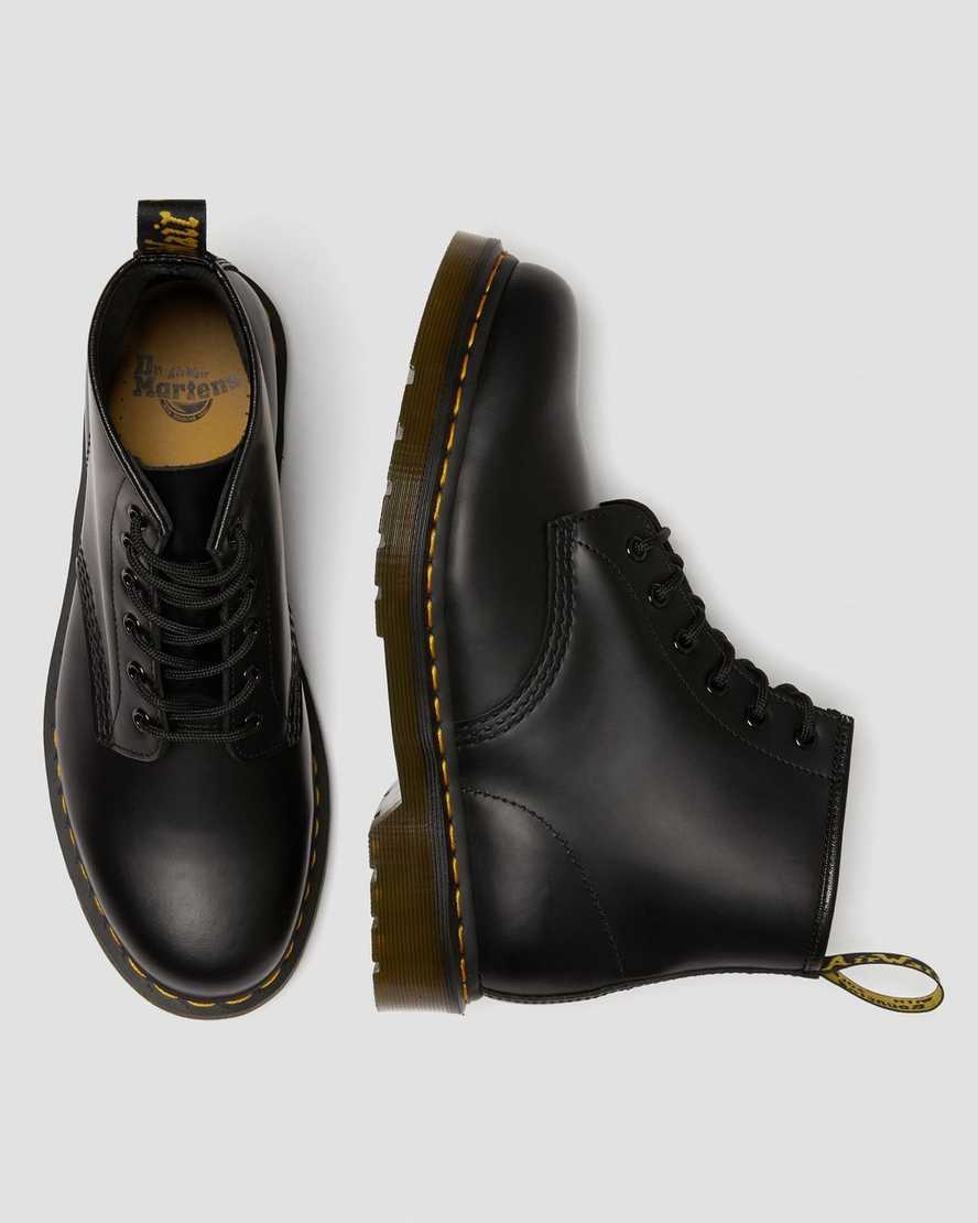 black dr martens 101 yellow stitch smooth womens ankle boots
