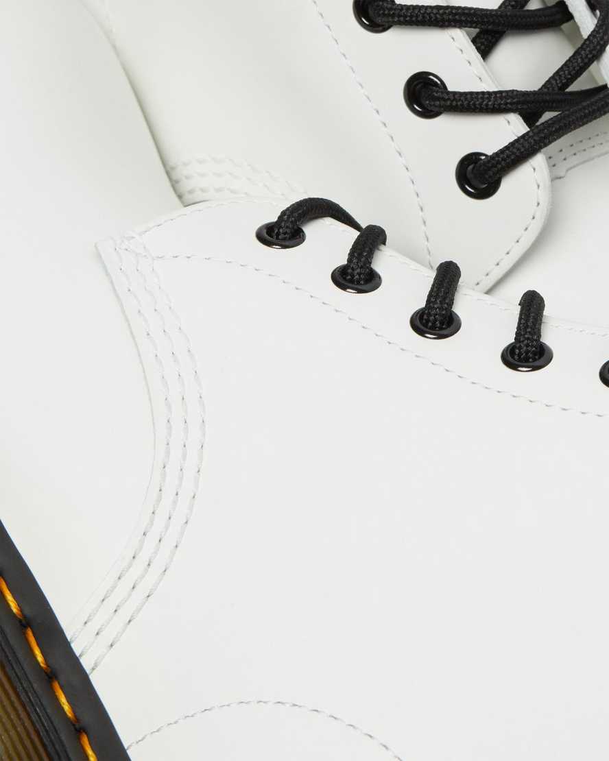 white dr martens 101 yellow stitch smooth womens ankle boots