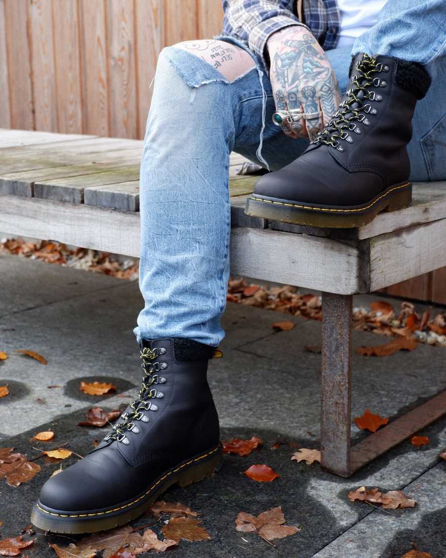 black dr martens 1460 dms wintergrip fleece womens casual boots