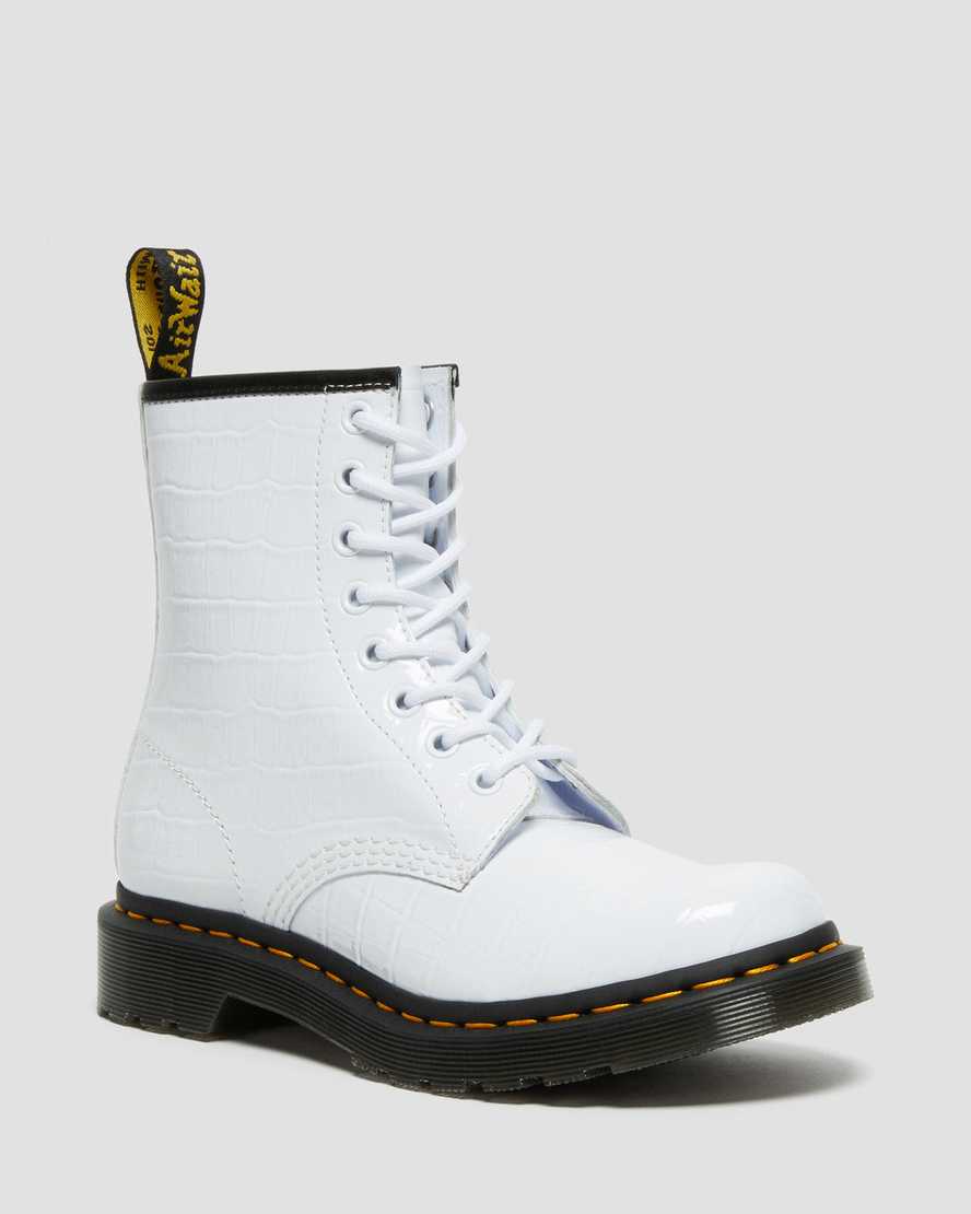 white dr martens 1460 patent croc emboss womens casual boots