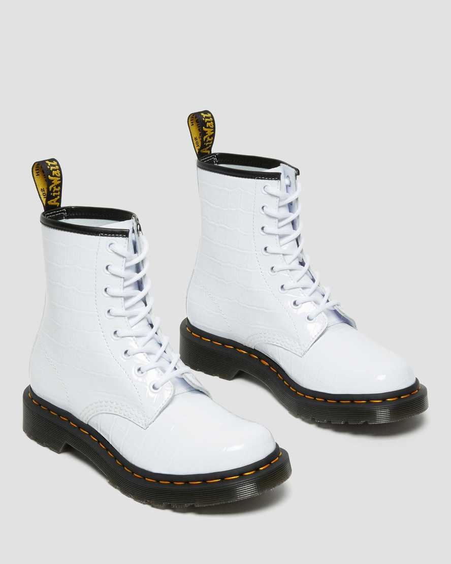 white dr martens 1460 patent croc emboss womens casual boots