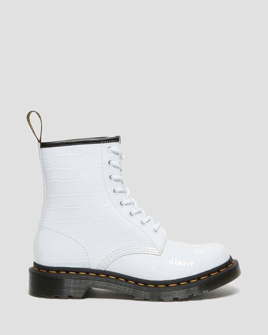 white dr martens 1460 patent croc emboss womens casual boots