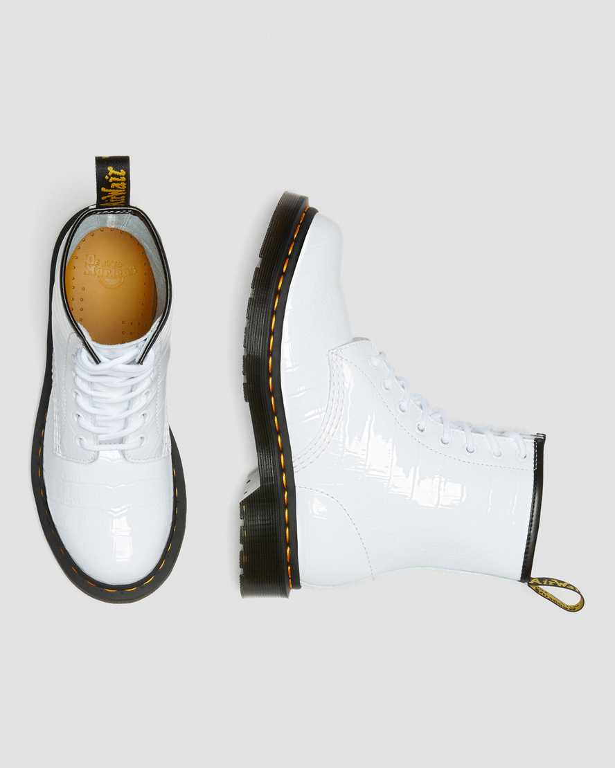 white dr martens 1460 patent croc emboss womens casual boots