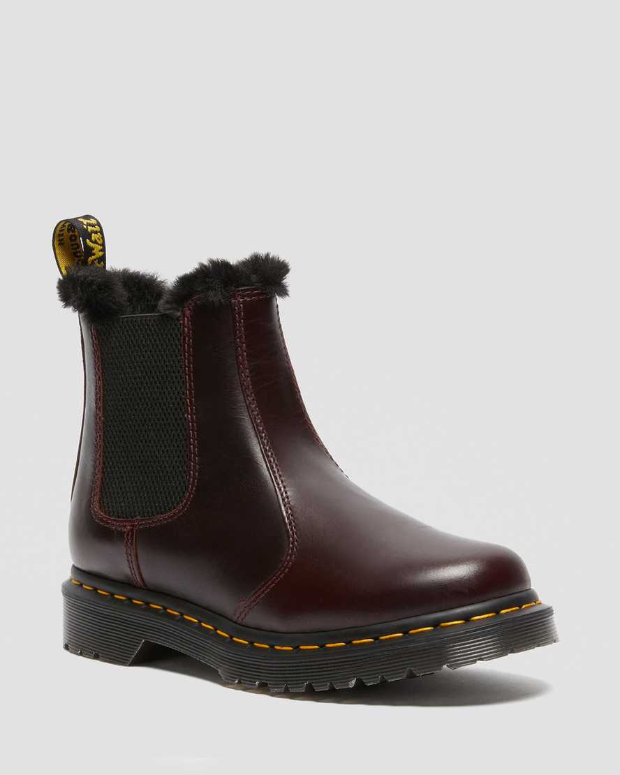 burgundy dr martens 2976 leonore faux fur lined womens chelsea boots