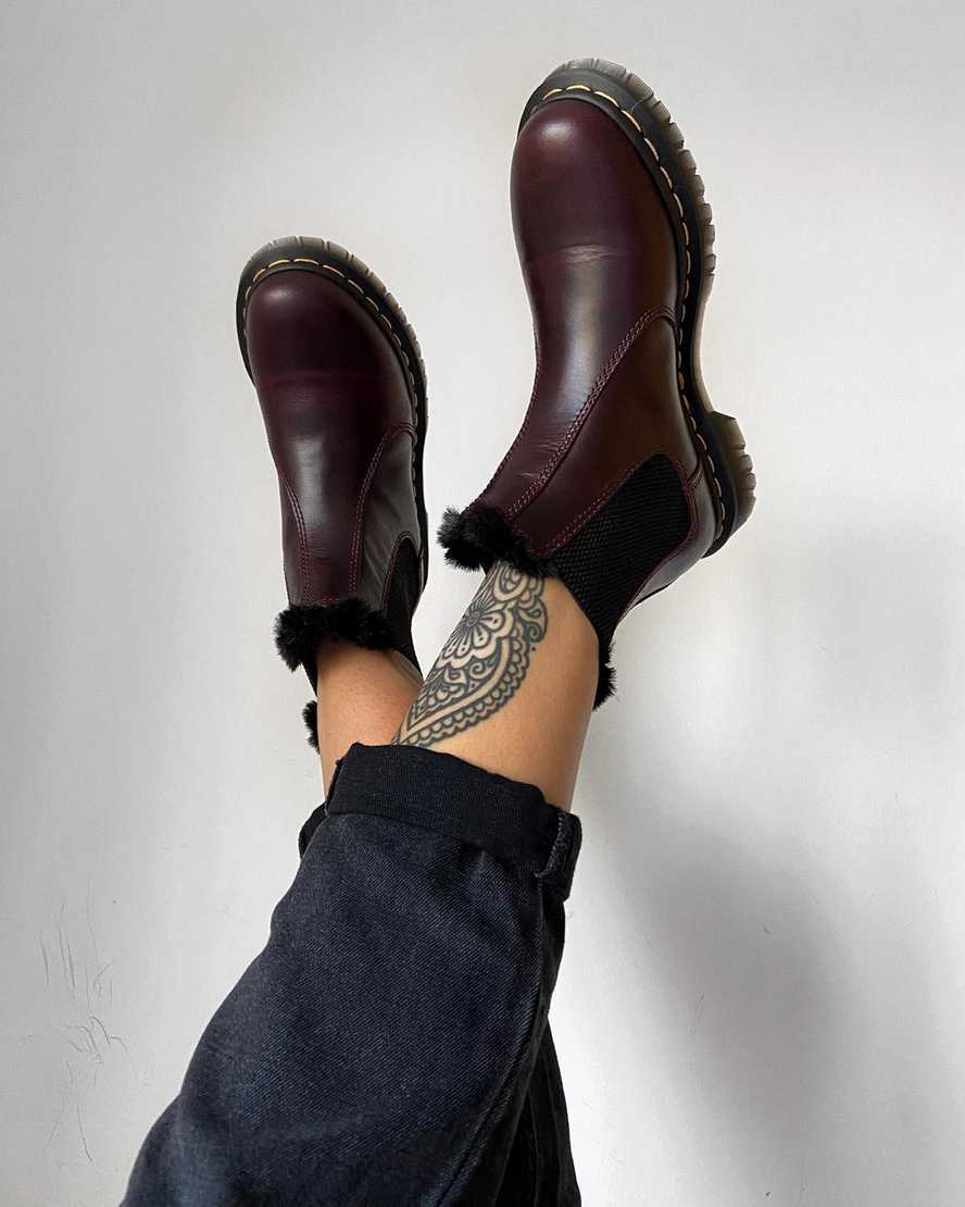 burgundy dr martens 2976 leonore faux fur lined womens chelsea boots