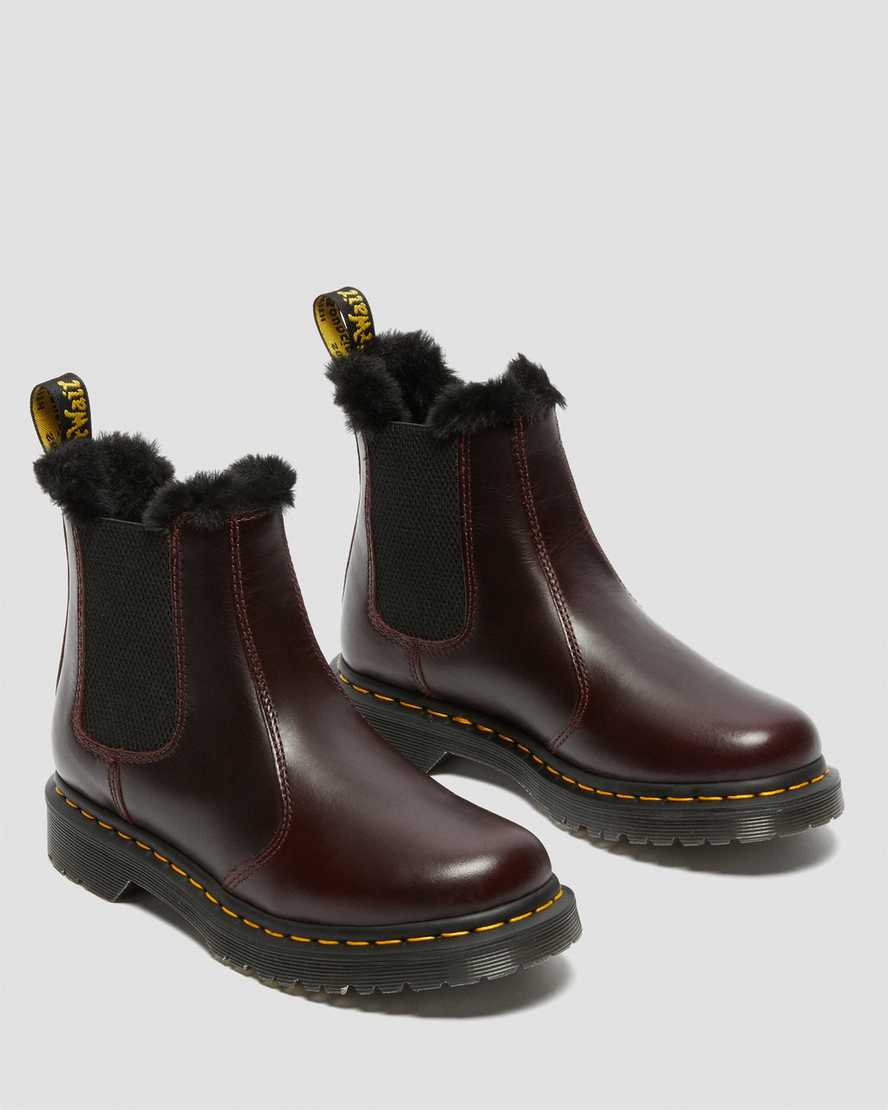 burgundy dr martens 2976 leonore faux fur lined womens chelsea boots