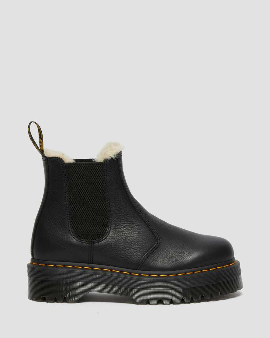 black dr martens 2976 faux fur lined platform womens chelsea boots