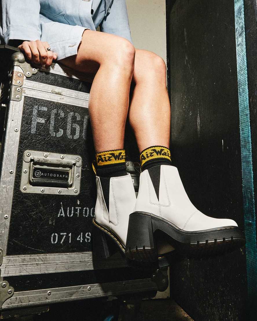 white dr martens spence flared heel womens chelsea boots