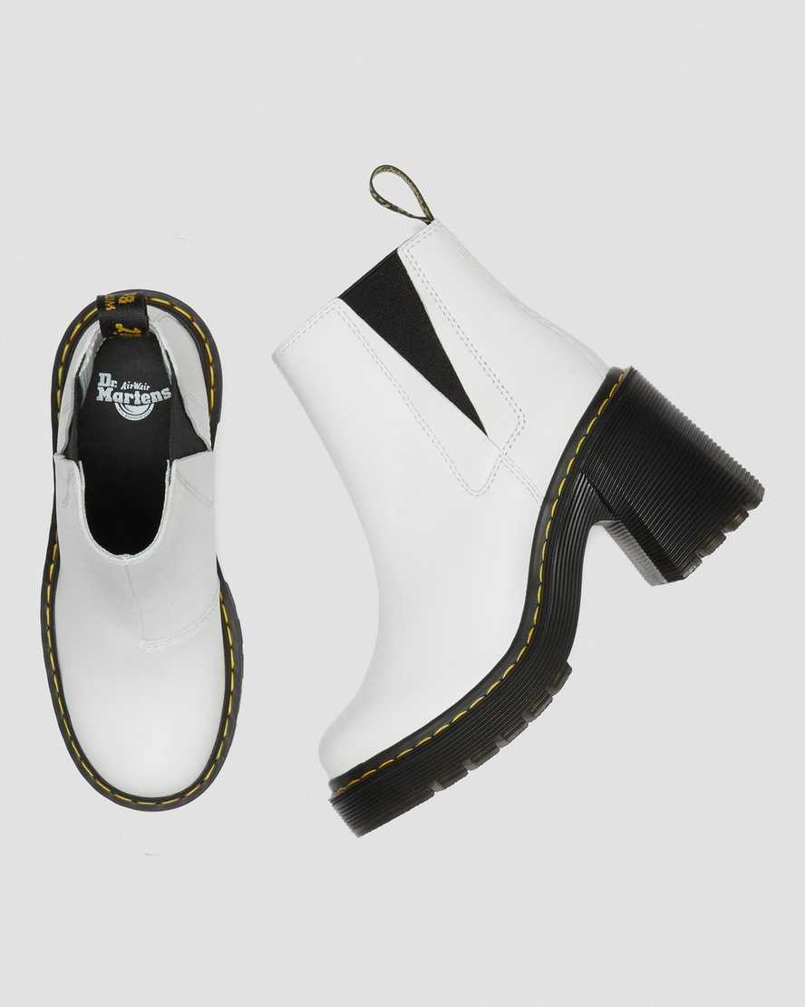 white dr martens spence flared heel womens chelsea boots