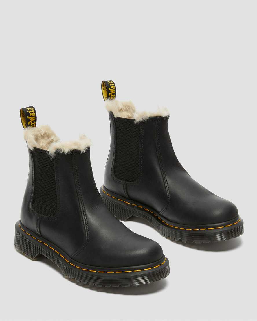 black dr martens 2976 faux fur lined womens chelsea boots