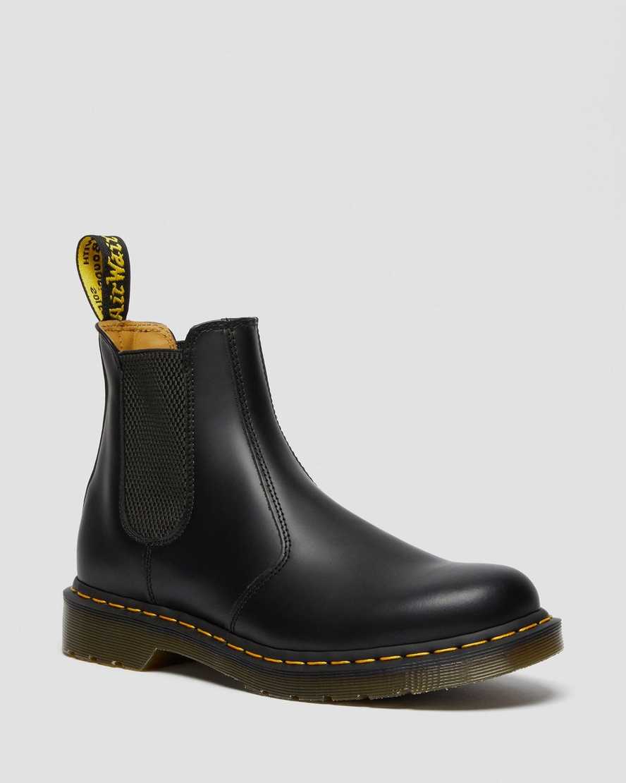 black dr martens 2976 yellow stitch smooth womens chelsea boots