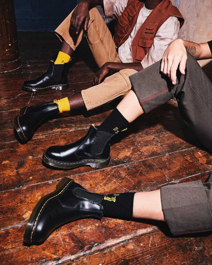 black dr martens 2976 yellow stitch smooth womens chelsea boots